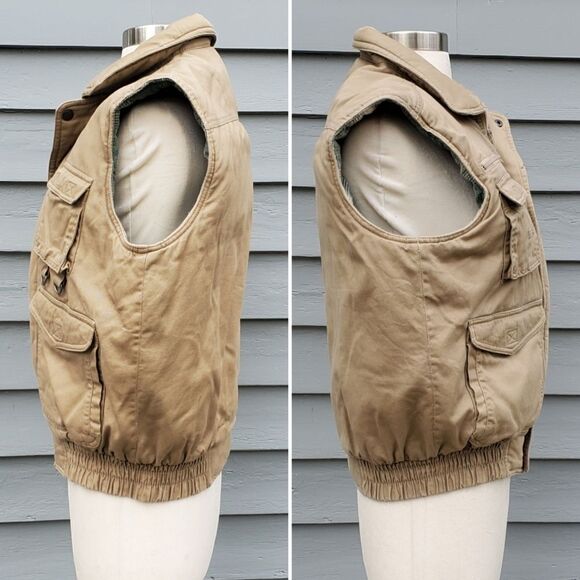 Vintage 90s y2k Campus Tan Outdoors Fall Duck Hunting Fishing Plaid Lined Vest M - Picture 3 of 9